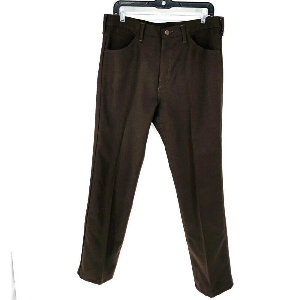 Vintage Wrangler Men's Brown Knit Pant Size 35X32 Made in USA Woven Western Fit
